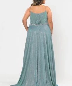Poly USA Plus Size Prom Plus Size Long Square Neck Glitter Dress By Poly USA W1038