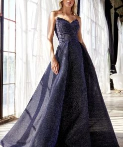 Plus Size Long Strapless Glitter Dress By Cinderella Divine CB045C