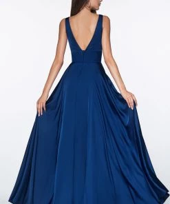 Plus Size Long Satin V-Neck Dress By Cinderella Divine 7469 Prom