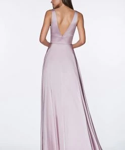 Plus Size Long Satin V-Neck Dress By Cinderella Divine 7469 Prom