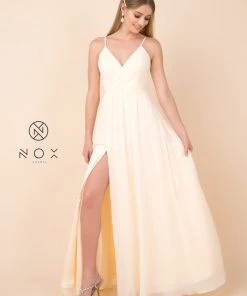 Prom Plus Size Long V-Neck Dress With Slit By Nox Anabel R275P