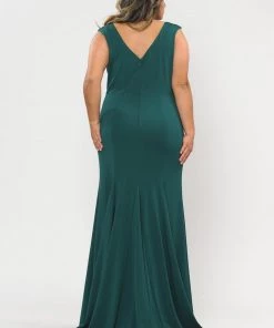 Poly USA Plus Size Plus Size Long V-Neck Jersey Fitted Dress By Poly USA W1022