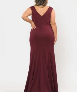 Poly USA Plus Size Plus Size Long V-Neck Jersey Fitted Dress By Poly USA W1022