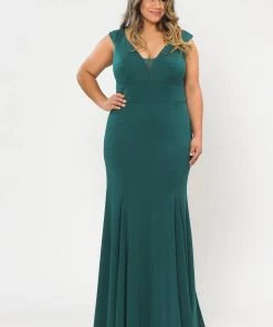 Poly USA Plus Size Plus Size Long V-Neck Jersey Fitted Dress By Poly USA W1022