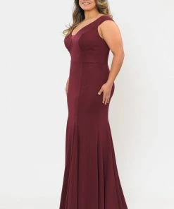 Poly USA Plus Size Plus Size Long V-Neck Jersey Fitted Dress By Poly USA W1022