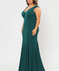 Poly USA Plus Size Plus Size Long V-Neck Jersey Fitted Dress By Poly USA W1022