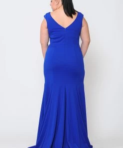 Poly USA Plus Size Plus Size Long V-Neck Jersey Fitted Dress By Poly USA W1022