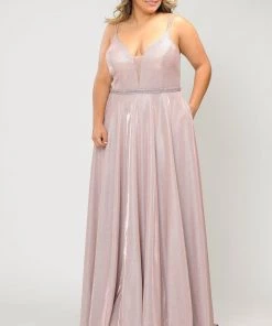 Poly USA Plus Size Plus Size Long V-Neck Metallic Glitter Dress By Poly USA W1048 Prom