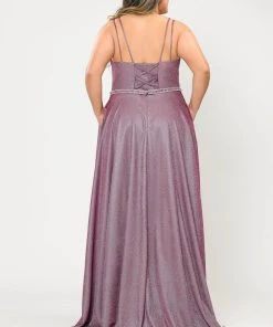 Poly USA Plus Size Plus Size Long V-Neck Metallic Glitter Dress By Poly USA W1048 Prom