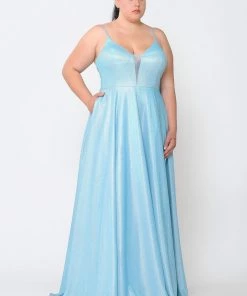 Poly USA Plus Size Plus Size Long V-Neck Metallic Glitter Dress By Poly USA W1048 Prom