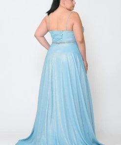 Poly USA Plus Size Plus Size Long V-Neck Metallic Glitter Dress By Poly USA W1048 Prom