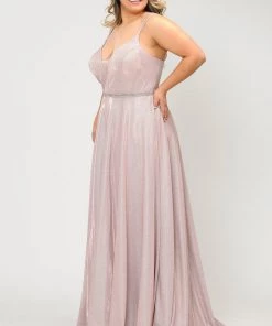 Poly USA Plus Size Plus Size Long V-Neck Metallic Glitter Dress By Poly USA W1048 Prom