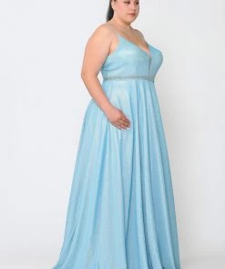 Poly USA Plus Size Plus Size Long V-Neck Metallic Glitter Dress By Poly USA W1048 Prom