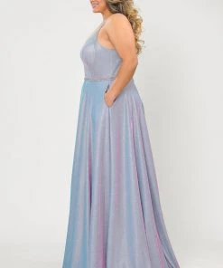 Poly USA Plus Size Plus Size Long V-Neck Metallic Glitter Dress By Poly USA W1048 Prom
