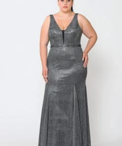 Poly USA Plus Size Plus Size Metallic Glitter Mermaid Dress By Poly USA W1086 Prom