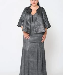 Poly USA Plus Size Plus Size Metallic Single Button Jacket By Poly USA JK1922