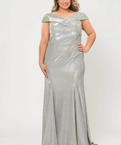 Poly USA Plus Size Plus Size Off Shoulder Glitter Mermaid Dress By Poly USA W1042