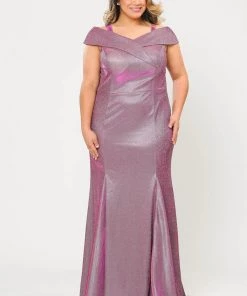 Poly USA Plus Size Plus Size Off Shoulder Glitter Mermaid Dress By Poly USA W1042
