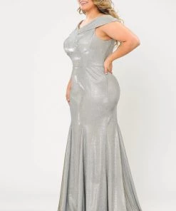 Poly USA Plus Size Plus Size Off Shoulder Glitter Mermaid Dress By Poly USA W1042