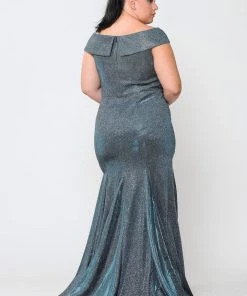 Poly USA Plus Size Plus Size Off Shoulder Glitter Mermaid Dress By Poly USA W1042