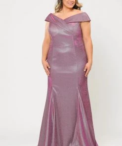 Poly USA Plus Size Plus Size Off Shoulder Glitter Mermaid Dress By Poly USA W1042