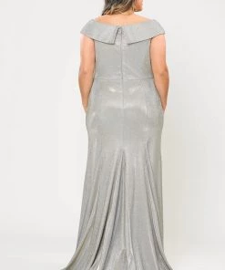 Poly USA Plus Size Plus Size Off Shoulder Glitter Mermaid Dress By Poly USA W1042