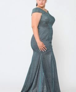 Poly USA Plus Size Plus Size Off Shoulder Glitter Mermaid Dress By Poly USA W1042