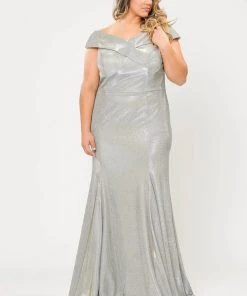 Poly USA Plus Size Plus Size Off Shoulder Glitter Mermaid Dress By Poly USA W1042