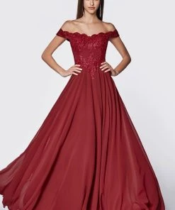 Prom Plus Size Off Shoulder Gown With Lace Bodice By Cinderella Divine 7258