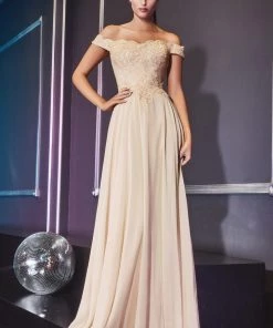 Prom Plus Size Off Shoulder Gown With Lace Bodice By Cinderella Divine 7258