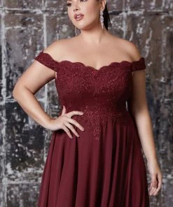 Prom Plus Size Off Shoulder Gown With Lace Bodice By Cinderella Divine 7258
