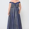 Poly USA Plus Size Plus Size Off Shoulder Metallic Glitter Gown By Poly USA W1096