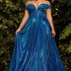 Plus Size Off Shoulder Metallic Gown By Cinderella Divine CD210C Prom