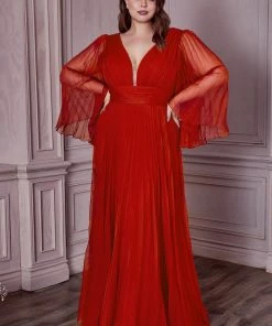 Prom Plus Size Pleated Bell Sleeve Gown By Cinderella Divine CD242C