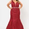 Poly USA Plus Size Prom Plus Size Sheer V-Neck Glitter Mermaid Dress By Poly USA W1092 2 Poly USA Plus Size Prom Plus Size Sheer V-Neck Glitter Mermaid Dress By Poly USA W1092