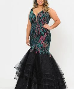 Poly USA Plus Size Plus Size Tiered Sequin Mermaid Dress By Poly USA W1072