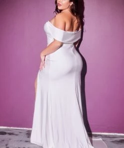 Plus Size White Off Shoulder Gown By Cinderella Divine CD930C 14 Plus Size White Off Shoulder Gown By Cinderella Divine CD930C