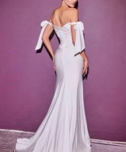 Plus Size White Off Shoulder Gown By Cinderella Divine CD944WC Prom