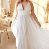Plus Size White Satin V-Neck Gown By Cinderella Divine 7469WW 2 Plus Size White Satin V-Neck Gown By Cinderella Divine 7469WW