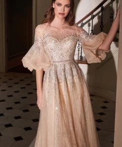 Prom Puff Mid-Sleeve Tulle Gown By Cinderella Divine B703 11 Prom Puff Mid-Sleeve Tulle Gown By Cinderella Divine B703