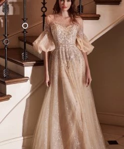 Prom Puff Mid-Sleeve Tulle Gown By Cinderella Divine B703