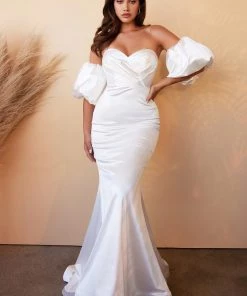 Puff Sleeve Bridal Gown By Cinderella Divine CD984W New