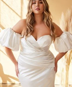 Puff Sleeve Bridal Gown By Cinderella Divine CD984W New