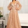 Puff Sleeve Glitter Print Gown By Elizabeth K GL3001