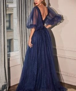 Prom Puff Sleeve Glitter Tulle Gown By Cinderella Divine CD0182