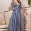 Prom Puff Sleeve Glitter Tulle Gown By Cinderella Divine CD0182