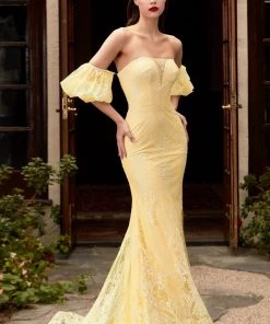 Prom Puff Sleeve Mermaid Gown By Cinderella Divine CD958