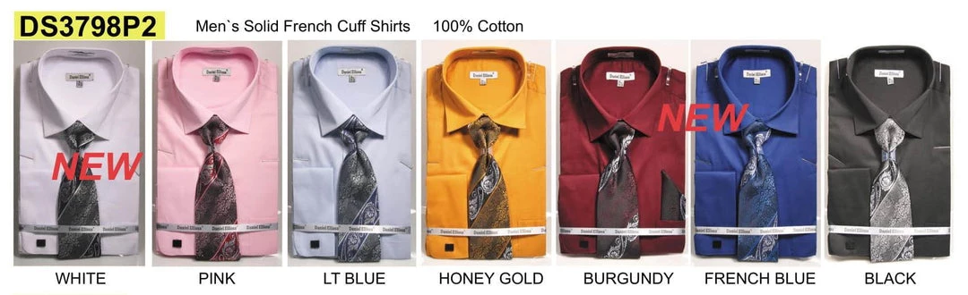 Daniel Ellissa Pure Cotton Solid French Cuff Dress Shirt With Tie And Pocket Square Men 3 Daniel Ellissa Pure Cotton Solid French Cuff Dress Shirt With Tie And Pocket Square Men
