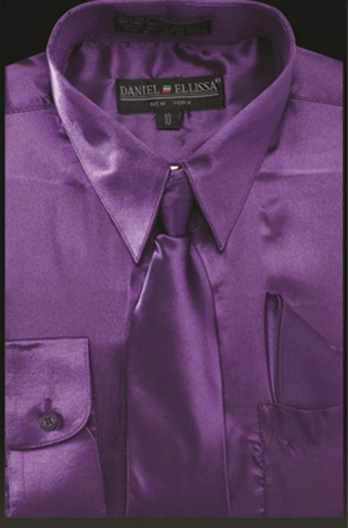 Daniel Ellissa Purple Boy's Satin Dress Shirts With Neck Tie And Hanky Set Boys Dress Shirts 3 Daniel Ellissa Purple Boy's Satin Dress Shirts With Neck Tie And Hanky Set Boys Dress Shirts