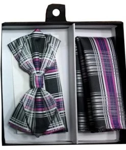 Vesuvio Napoli Purple Plaid Bow Tie With Pocket Square (Pointed Tip) Men